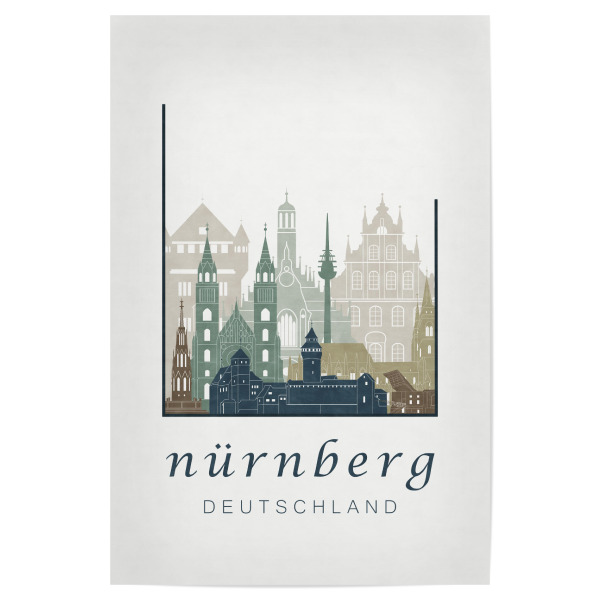 Poster 30x20 cm "Nuremberg skyline light blue" artboxONE - Städte,Kartografie - Nuremberg,Nürnberg,Germany,Deutschland,Skyline,Cityscape,Travel