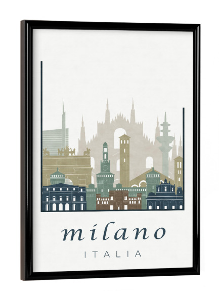 Poster mit schwarzem Rahmen "Milan skyline light blue" artboxONE - Städte / Mailand,Kartografie