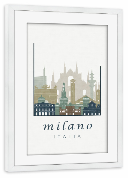 Poster mit Rahmen weiß "Milan skyline light blue" artboxONE - Städte / Mailand,Kartografie