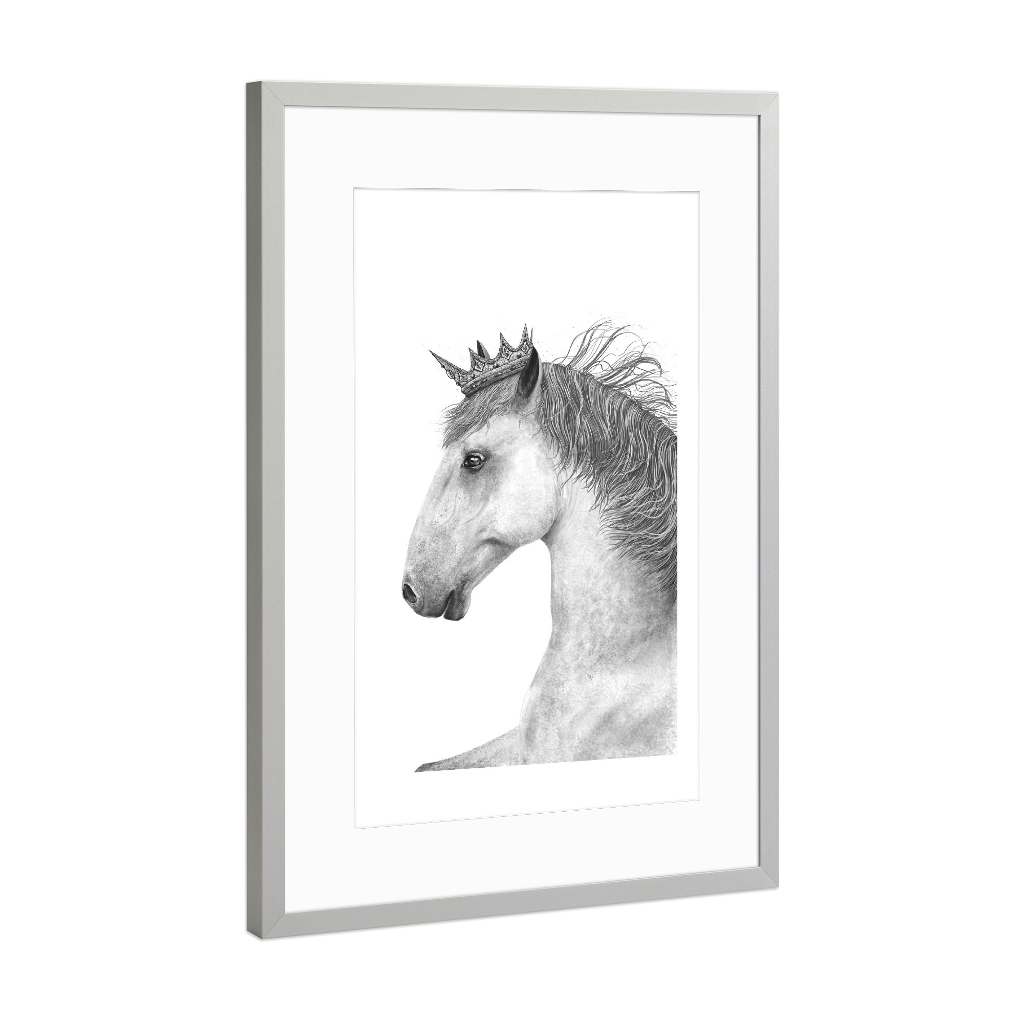 Poster mit Rahmen Silber "King horse" artboxONE - Tiere,Schwarzweiß,Für Papa,Lustig - Horse,King,Royal,Black and white,Beauty,Pferdeliebhaber,Geschenk
