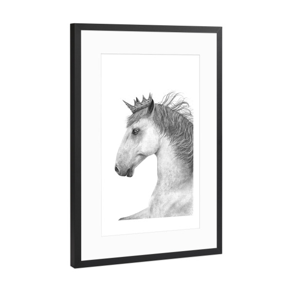 Poster mit Rahmen Schwarz (Metallic) "King horse" artboxONE - Tiere,Schwarzweiß,Für Papa,Lustig