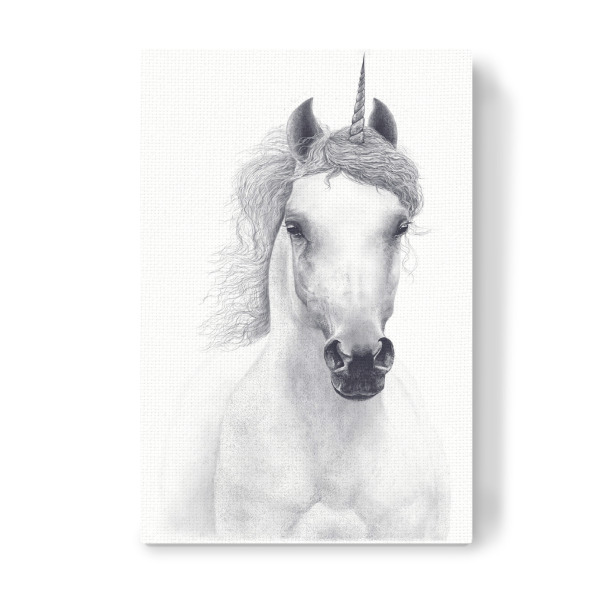 Leinwandbild "White unicorn" artboxONE - Tiere,Schwarzweiß,Lustig - Unicorn,Horse,Black and white,Magic,Beauty