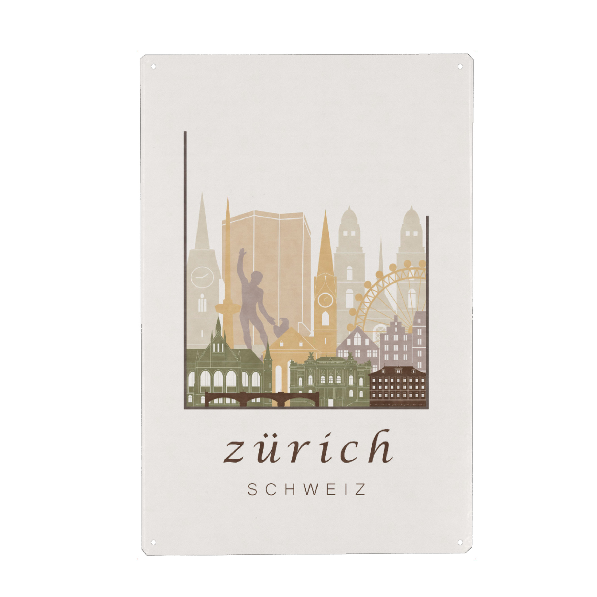 Metall Poster "Zurich rustic skyline" artboxONE - Städte / Zürich,Kartografie - Zurich,Zürich,Zuerich,Switzerland,Schweiz,Skyline,Cityscape,Travel