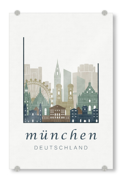 Acrylglasbild "Munich skyline, light blue" artboxONE - Städte / München,Kartografie