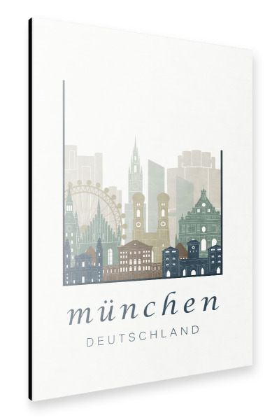 Alu-Dibond "Munich skyline, light blue" 30x20 cm artboxONE