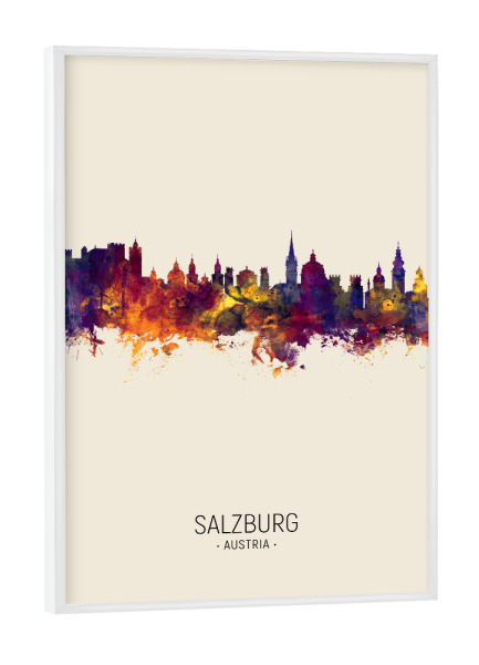 Poster mit weißem Rahmen "Salzburg Skyline Beige" artboxONE - Städte - Salzburg,Austria,Skyline,Cityscape,Painting,Watercolour,Stadtbild