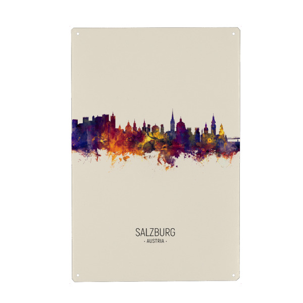 Holzbild "Salzburg Skyline Beige" artboxONE - Städte - Salzburg,Austria,Skyline,Cityscape,Painting,Watercolour,Stadtbild