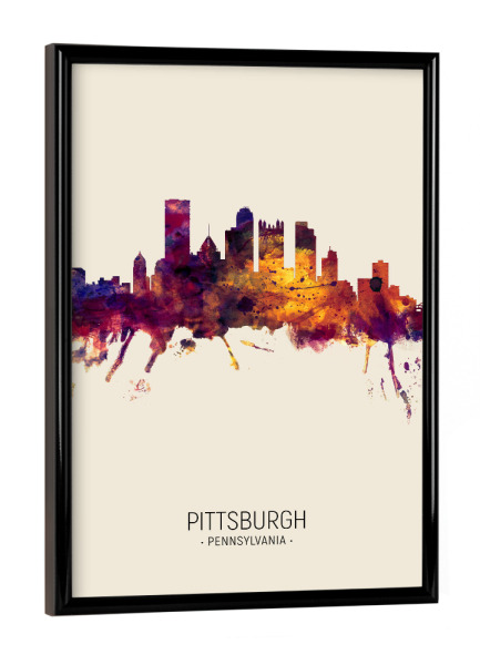 Poster mit schwarzem Rahmen "Pittsburgh Skyline Beige" artboxONE - Städte - Pittsburgh,Pennsylvania,Skyline,Cityscape,Painting,Watercolour,Stadtbild
