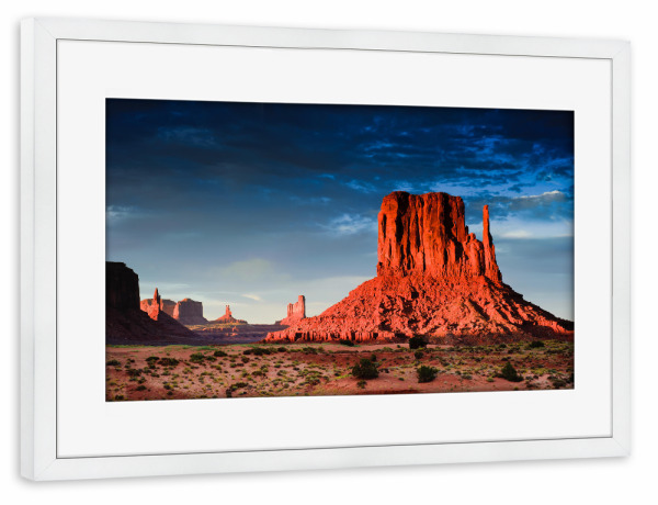 Poster mit Rahmen weiß "Monument Valley sunset" artboxONE - Natur