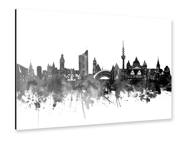 Alu-Dibond "Leipzig skyline black" 30x20 cm artboxONE