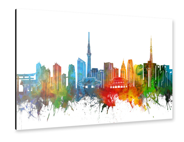 Alu-Dibond "Tokyo skyline watercolor" 30x20 cm artboxONE