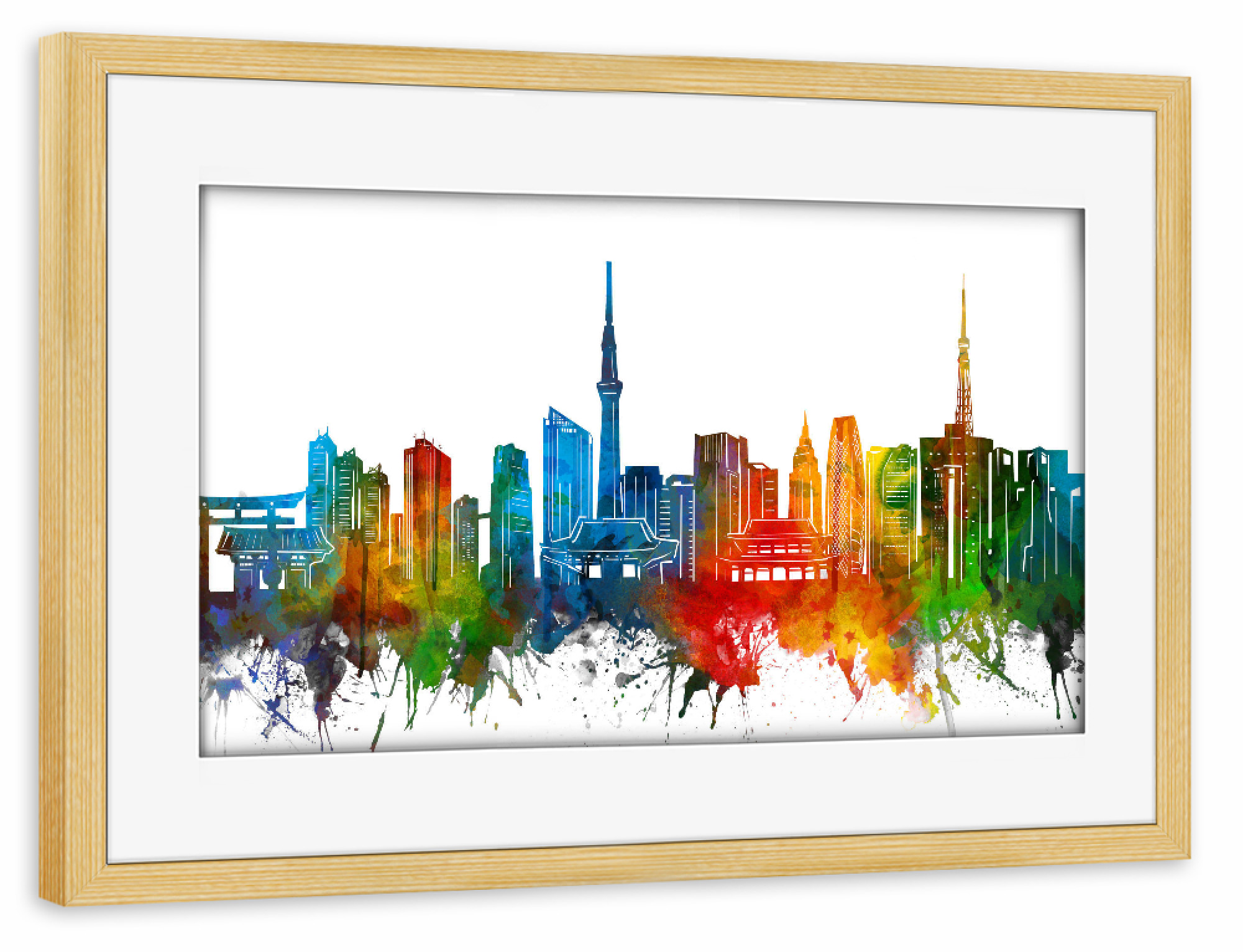 Poster mit Rahmen kiefer "Tokyo skyline watercolor" artboxONE - Städte,Reise,Architektur,Städte / Tokio