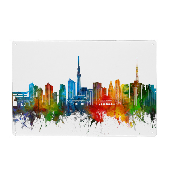 Metall Poster "Tokyo skyline watercolor" artboxONE - Städte,Reise,Architektur,Städte / Tokio