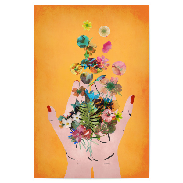 Poster "Frida`s Hands (orange)" artboxONE - Menschen - Frida,Fridakahlo,Kahlo,Kunst,Künstler,Portrait,Blume,Blumen,Dekorativ,Orange,Frau,Künstlerin
