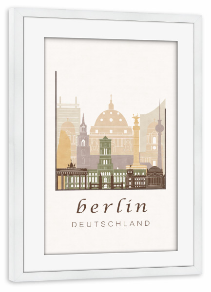 Poster mit Rahmen weiß "Berlin rustic skyline" artboxONE - Städte / Berlin,Kartografie - Berlin,Germany,Deutschland,Skyline,Cityscape,Travel