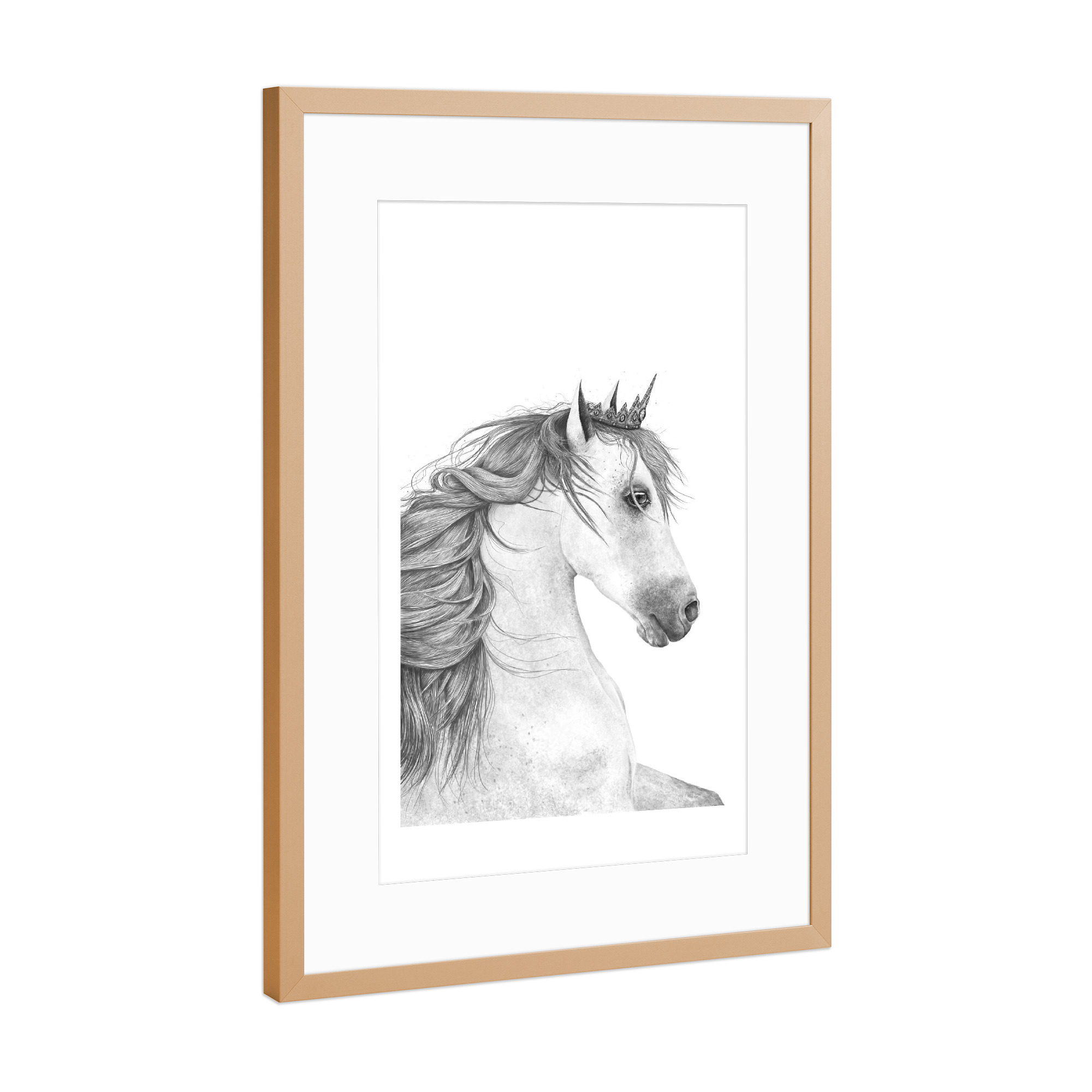 Poster mit Rahmen Kupfer "Queen horse" artboxONE - Tiere,Schwarzweiß,Für Mama,Lustig - Queen,Horse,Black and white,Royal,Beauty
