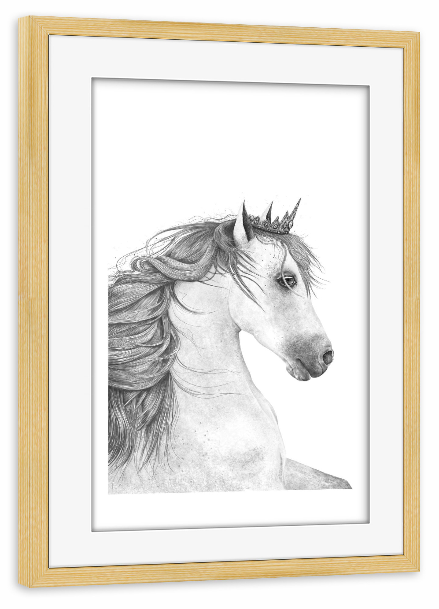 Poster mit Rahmen kiefer "Queen horse" artboxONE - Tiere,Schwarzweiß,Für Mama,Lustig - Queen,Horse,Black and white,Royal,Beauty