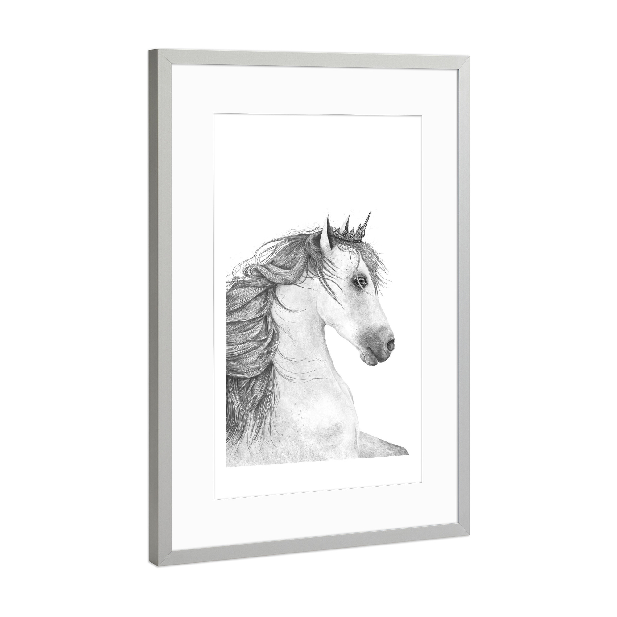 Poster mit Rahmen Silber "Queen horse" artboxONE - Tiere,Schwarzweiß,Für Mama,Lustig - Queen,Horse,Black and white,Royal,Beauty