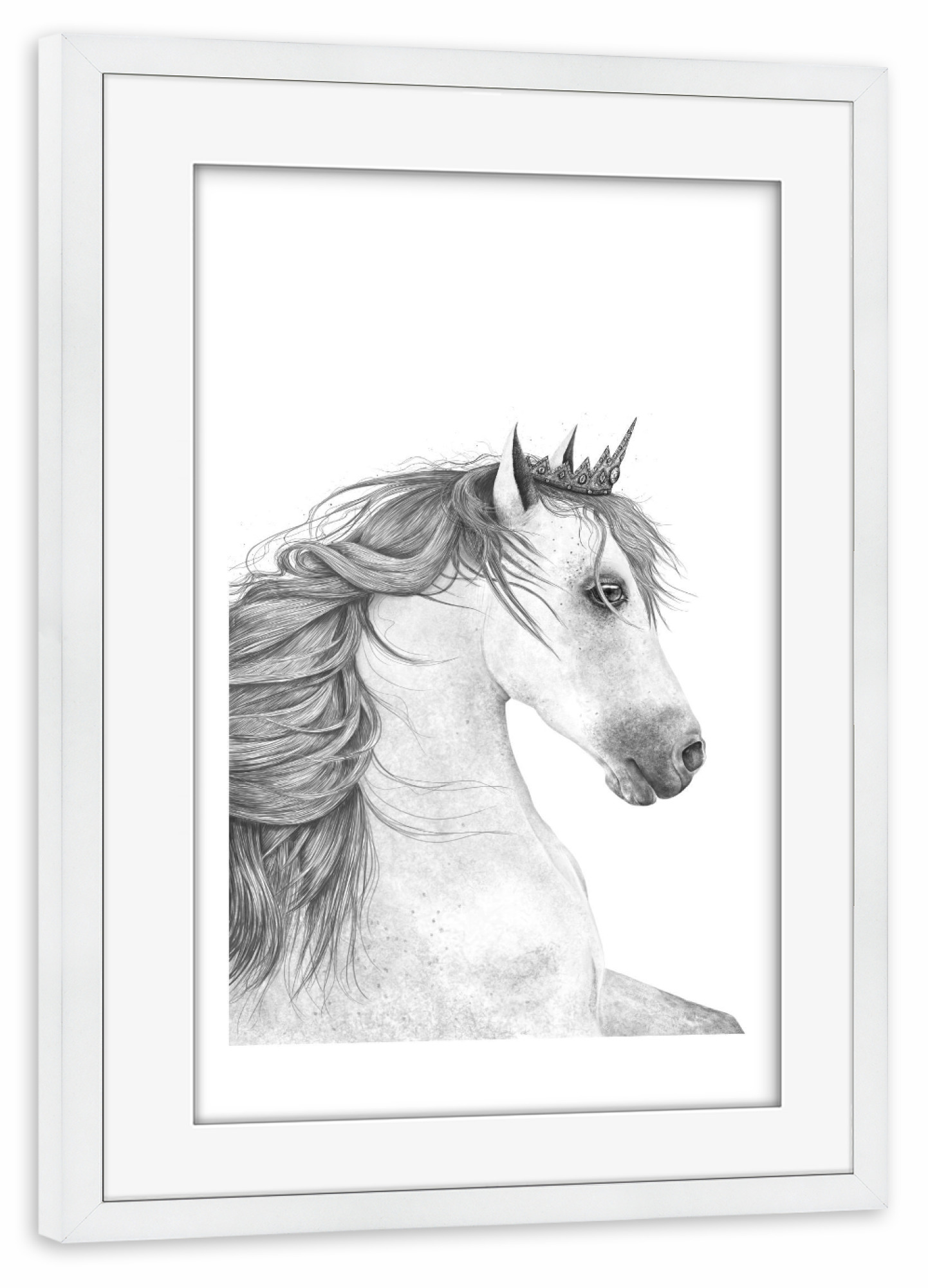 Poster mit Rahmen weiß "Queen horse" artboxONE - Tiere,Schwarzweiß,Für Mama,Lustig - Queen,Horse,Black and white,Royal,Beauty