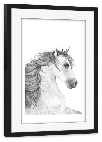 Poster mit Rahmen schwarz "Queen horse" artboxONE - Tiere,Schwarzweiß,Für Mama,Lustig - Queen,Horse,Black and white,Royal,Beauty