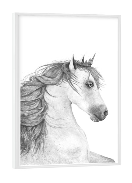 Poster mit weißem Rahmen "Queen horse" artboxONE - Tiere,Schwarzweiß,Für Mama,Lustig - Queen,Horse,Black and white,Royal,Beauty