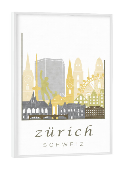Poster mit weißem Rahmen "Zurich skyline desert" artboxONE - Städte / Zürich,Kartografie