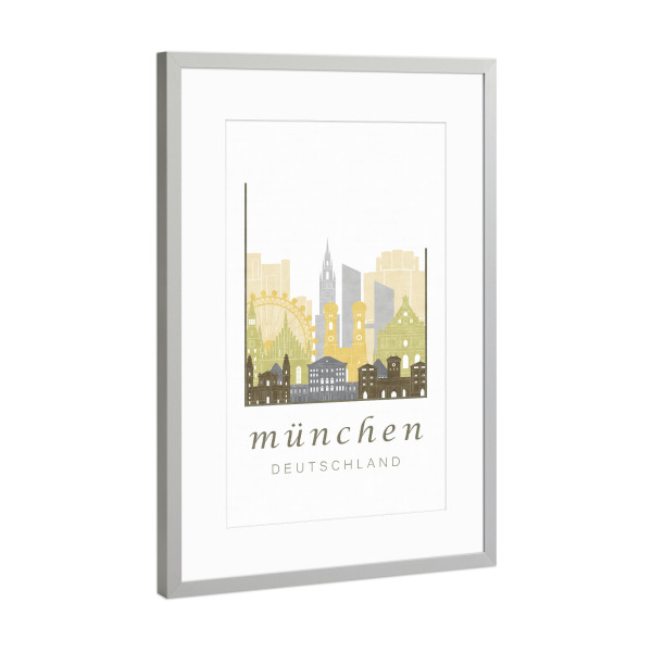 Poster mit Rahmen Silber "Munich skyline, desert" artboxONE - Städte / München,Kartografie