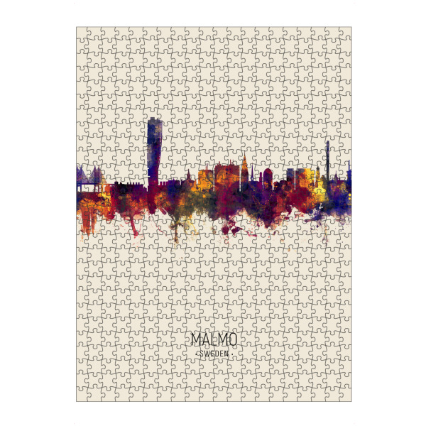 Puzzle Ravensburger "Malmo Sweden Skyline Beige" artboxONE - Städte - Malmo,Sweden,Skyline,Cityscape,Painting,Watercolour,Stadtbild - Bild malmo