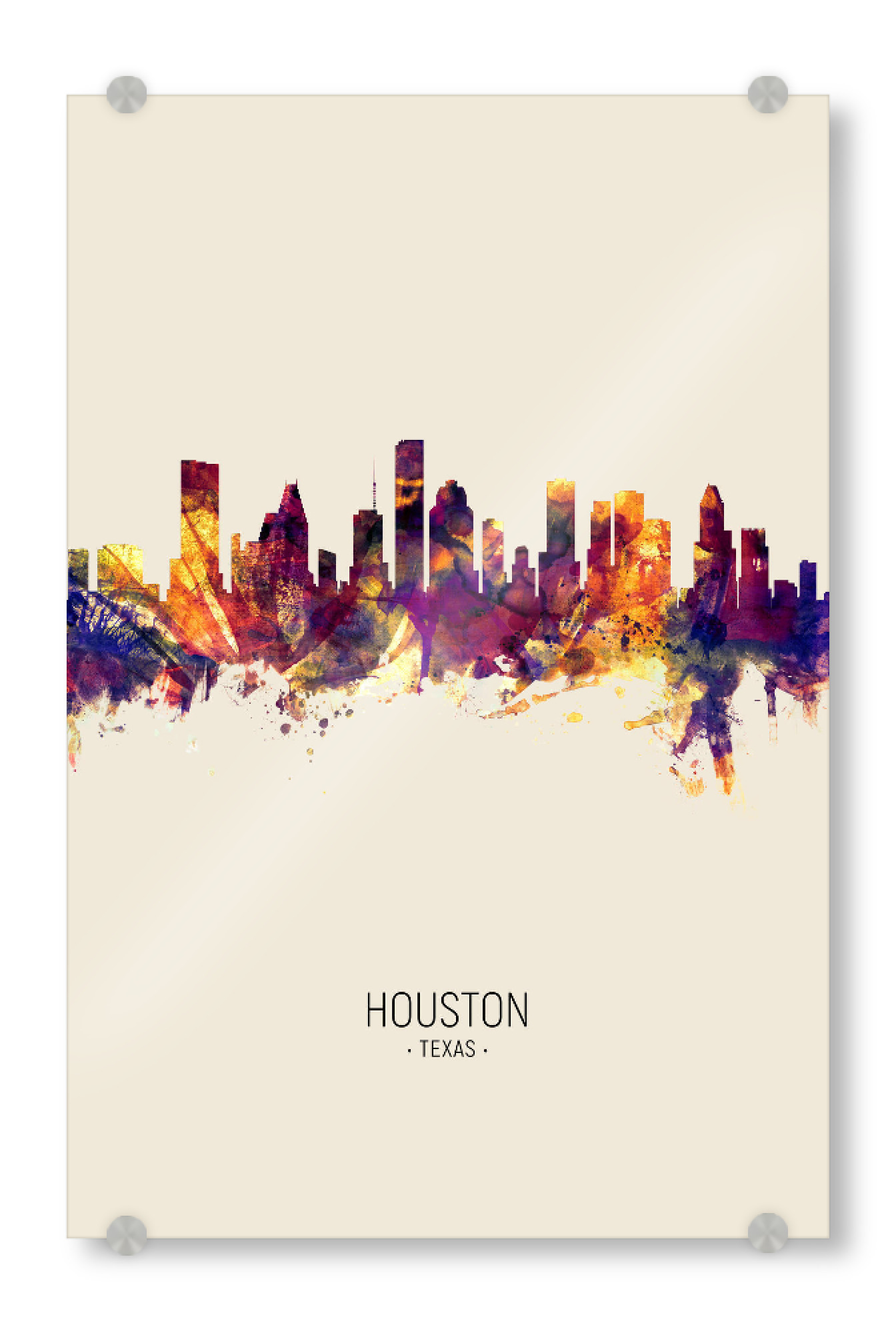 Acrylglasbild "Houston Texas Skyline Beige" artboxONE - Städte - Houston,Texas,Skyline,Cityscape,Painting,Watercolour,Stadtbild