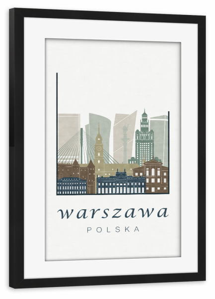 Poster mit Rahmen schwarz "Warsaw skyline light blue" artboxONE - Städte,Kartografie