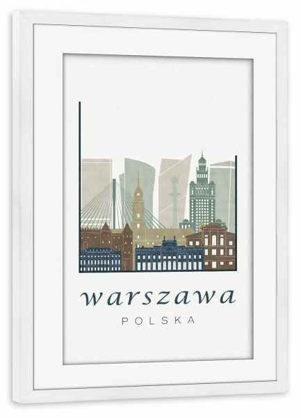 Poster mit Rahmen weiß "Warsaw skyline light blue" artboxONE - Städte,Kartografie
