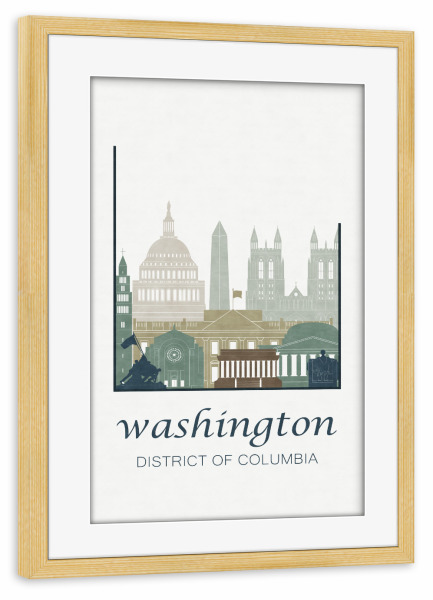 Poster mit Rahmen kiefer "Washington light blue DC skyline" artboxONE - Städte / Washington,Kartografie