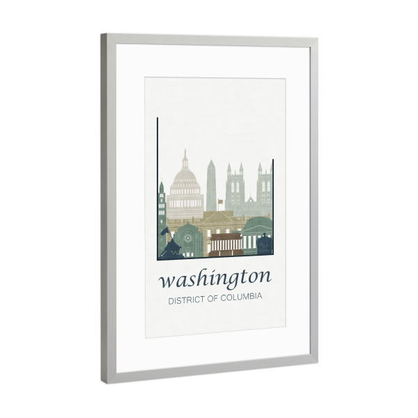 Poster mit Rahmen Silber "Washington light blue DC skyline" artboxONE - Städte / Washington,Kartografie