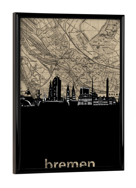 Poster mit schwarzem Rahmen "Bremen skyline map" artboxONE - Städte,Reise,Architektur,Kartografie