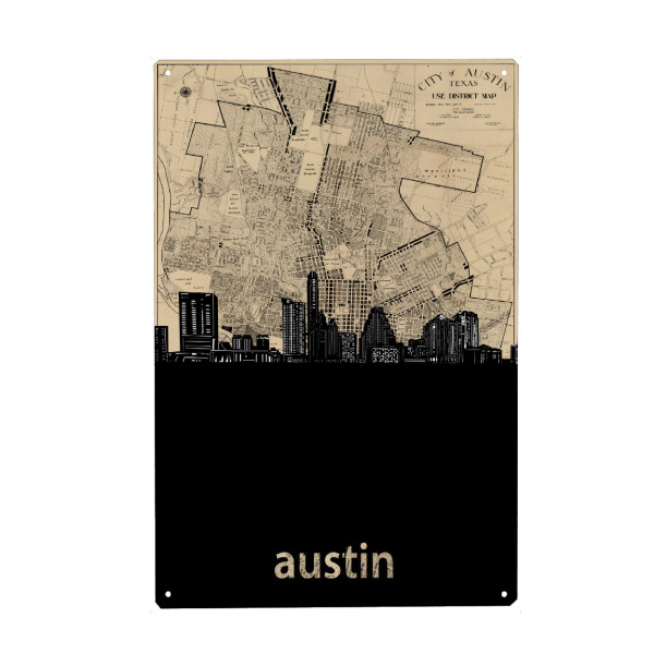 Holzbild "Austin skyline map" artboxONE - Städte,Reise,Architektur,Kartografie