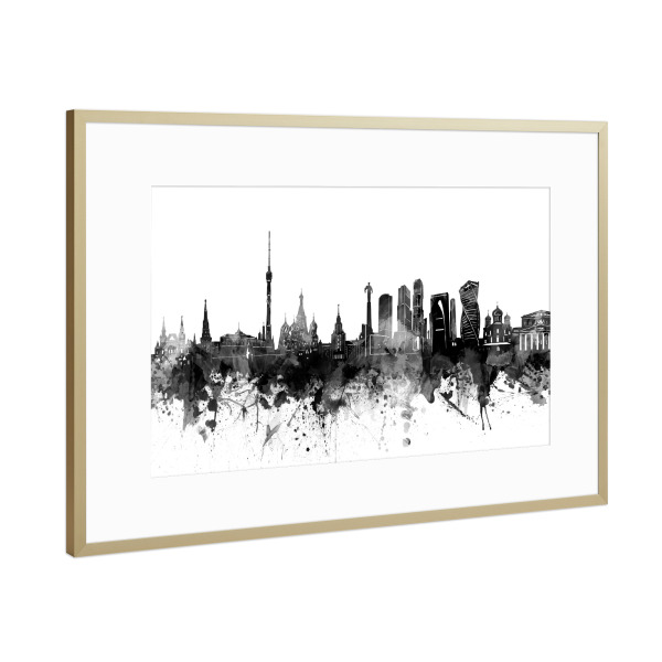 Poster mit Rahmen Gold "Moscow skyline black" artboxONE - Städte,Reise,Schwarzweiß,Architektur