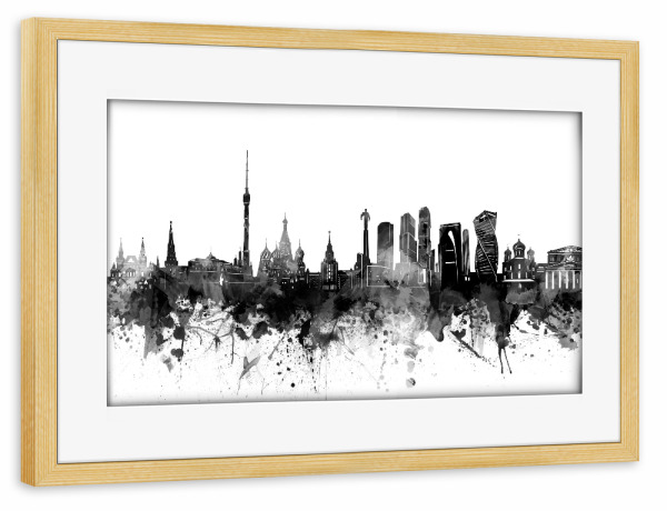 Poster mit Rahmen kiefer "Moscow skyline black" artboxONE - Städte,Reise,Schwarzweiß,Architektur