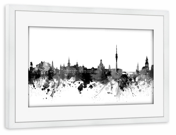 Poster mit Rahmen weiß "Dresden skyline black" artboxONE - Städte,Schwarzweiß,Architektur,Städte / Dresden