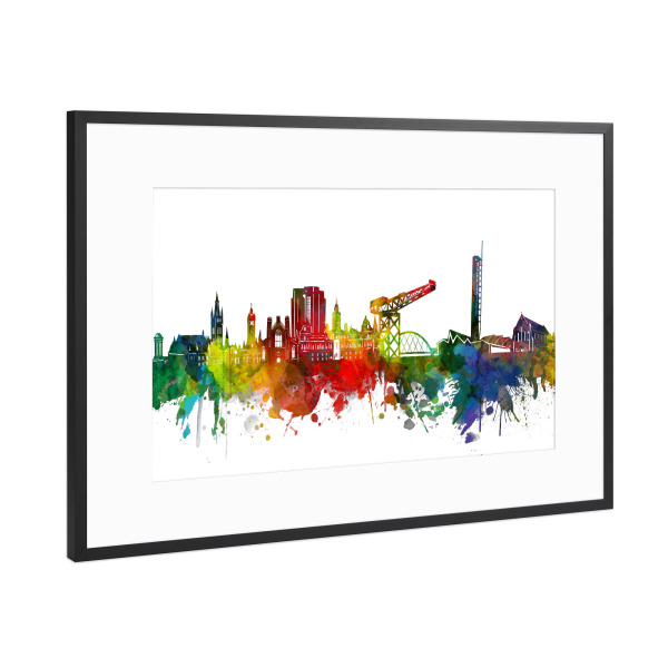 Poster mit Rahmen Schwarz (Metallic) "Glasgow skyline wateroclor" artboxONE - Städte,Reise,Architektur