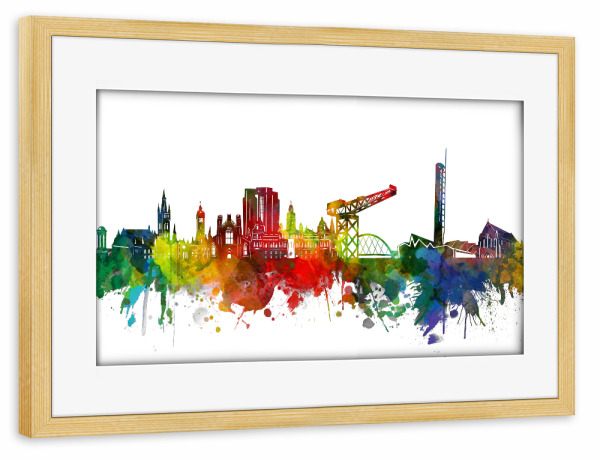 Poster mit Rahmen kiefer "Glasgow skyline wateroclor" artboxONE - Städte,Reise,Architektur