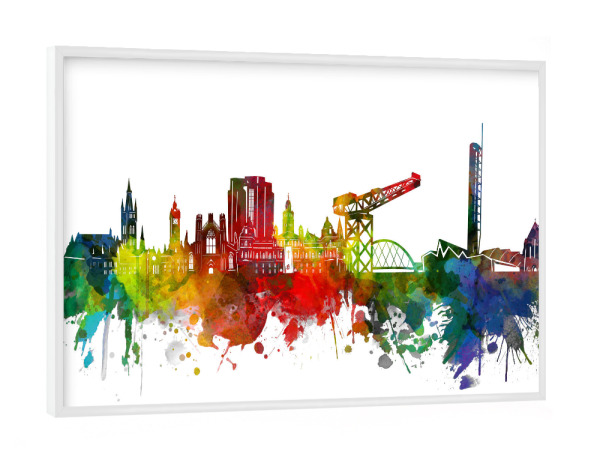 Poster mit weißem Rahmen "Glasgow skyline wateroclor" artboxONE - Städte,Reise,Architektur