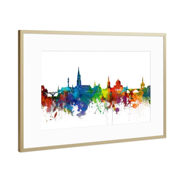 Poster mit Rahmen Gold "Bern skyline watercolor" artboxONE - Städte,Reise,Architektur