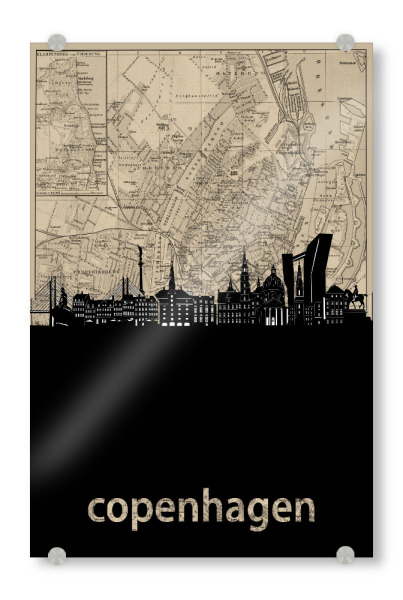 Acrylglasbild "Copenhagen skyline map" artboxONE - Städte,Städte / København,Kartografie