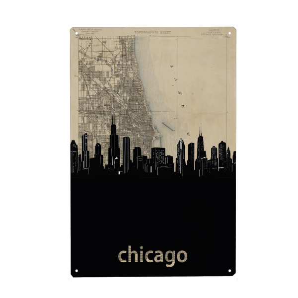 Metall Poster "Chicago skyline map" artboxONE - Städte,Reise,Architektur,Städte / Chicago,Kartografie