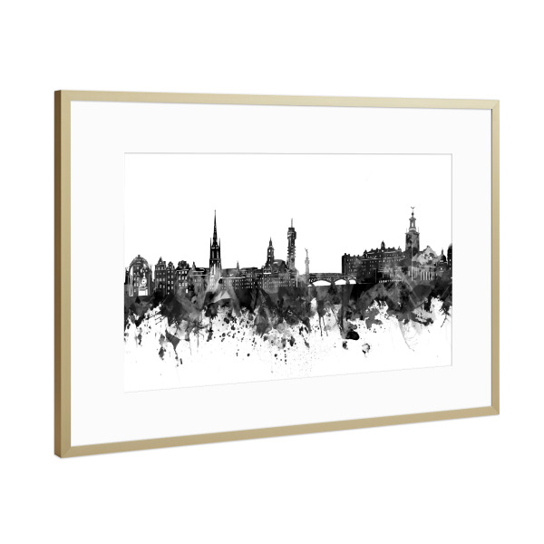 Poster mit Rahmen Gold "Stockholm skyline black" artboxONE - Städte,Schwarzweiß,Städte / Stockholm
