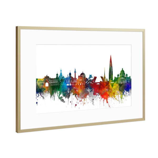 Poster mit Rahmen Gold "Saint Petersburg watercolor" artboxONE - Städte,Reise,Städte / Sankt Petersburg