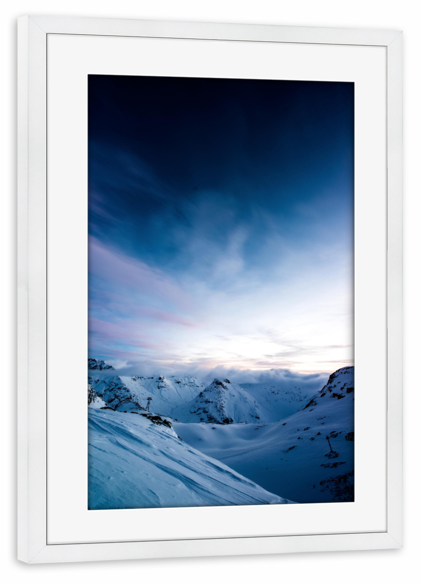 Poster mit Rahmen weiß "Sunrise view from Diavolezza" artboxONE - Natur