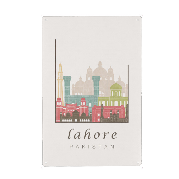 Metall Poster "Lahore skyline pastel" artboxONE - Städte,Kartografie - Lahore,Pakistan,Skyline,Cityscape,Travel - Blechschild