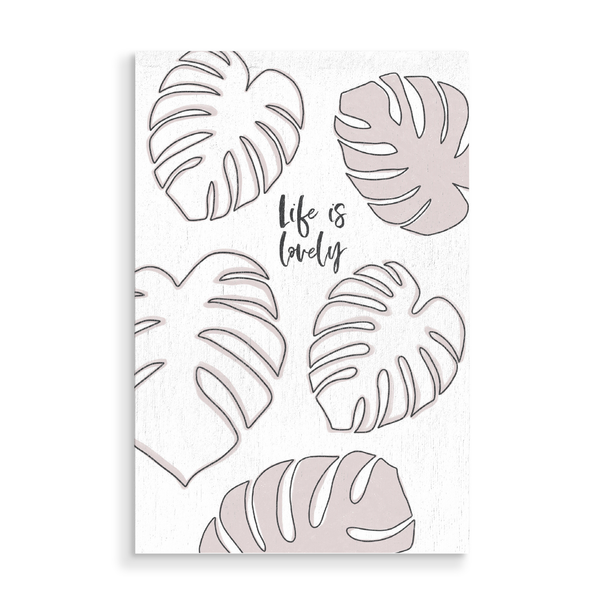 Holzbild "Life is lovely" artboxONE - Typografie,Liebe - Zitat,Illustration,Pflanze,Naturtöne,Monstera leafs,Motivation wandbilder