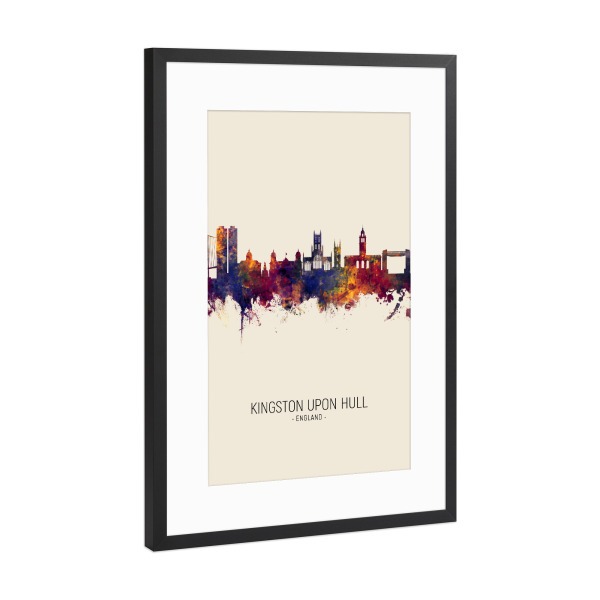 Poster mit Rahmen Schwarz (Metallic) "Kingston upon Hull Skyline Beige" artboxONE - Städte